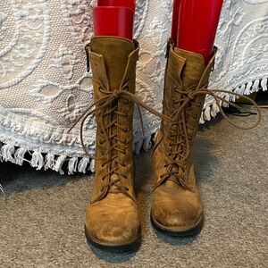 Luxe Tan Lace-Up Leather Combat Boots